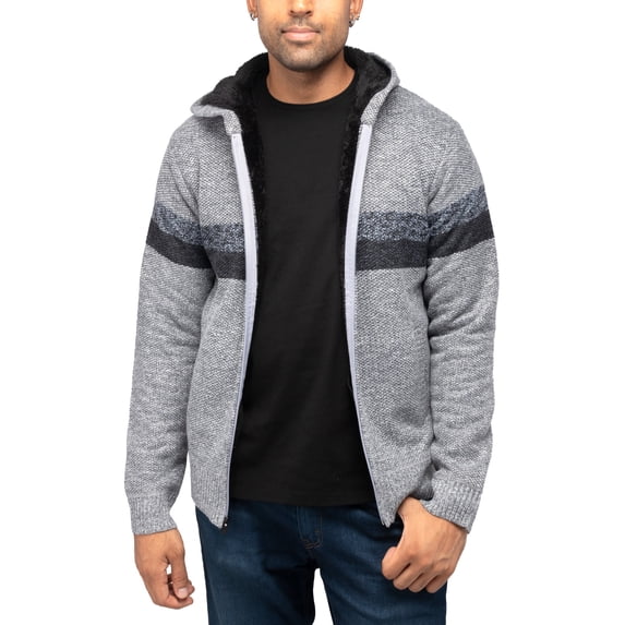 X RAY JEANS Mens Full Zip Hooded Sweater With Stripes & Lining, Grey, 2XL