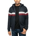 thumbnail image 1 of X RAY JEANS Mens Full Zip Hooded Sweater With Stripes &amp; Lining, Navy/Red, S, 1 of 6