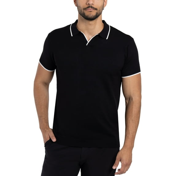 X RAY JEANS Mens Knit Polo Sweater, Black, S