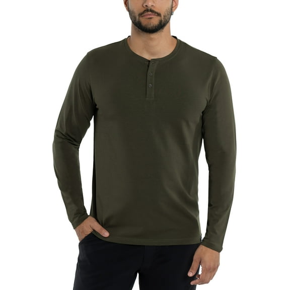X RAY JEANS Mens Long Sleeve Henley T-Shirt, Army Green, L