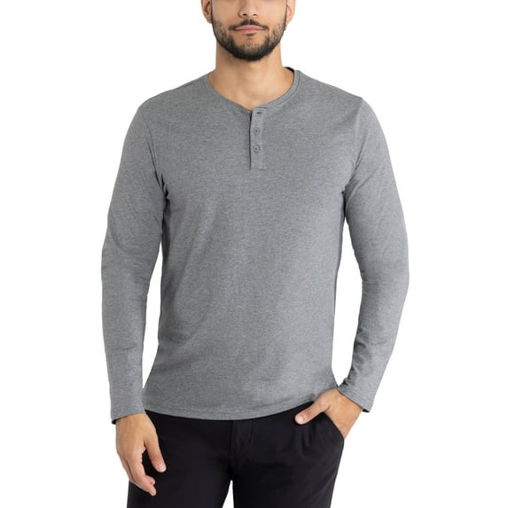 X RAY JEANS Mens Long Sleeve Henley T-Shirt, Charcoal Heather, 2XL