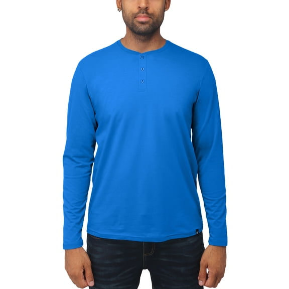 X RAY JEANS Mens Long Sleeve Henley T-Shirt, Ocean Blue, 2XL