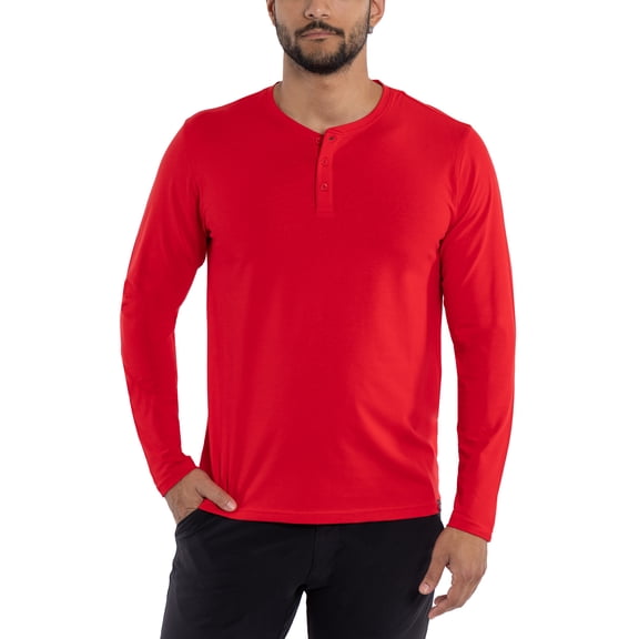 X RAY JEANS Mens Long Sleeve Henley T-Shirt, Racer Red, 2XL