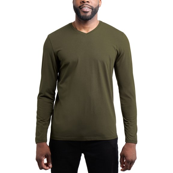 X RAY JEANS Mens Long Sleeve V-Neck T-Shirt, Army Green, L