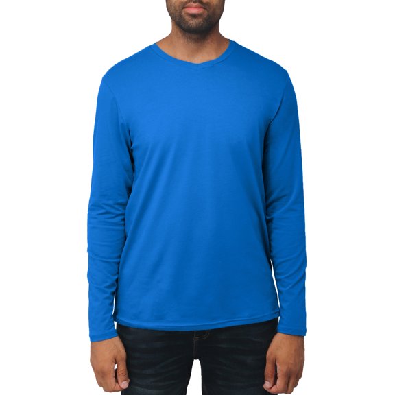 X RAY JEANS Mens Long Sleeve V-Neck T-Shirt, Ocean Blue, L