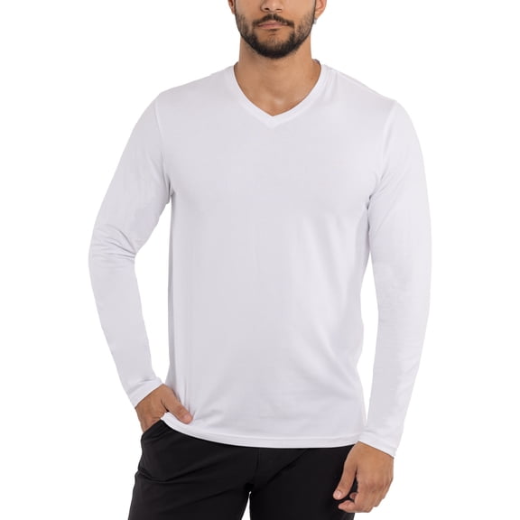 X RAY JEANS Mens Long Sleeve V-Neck T-Shirt, White, XL