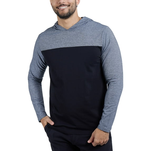 X RAY JEANS Mens Long sleeve Colorblock Hooded T-Shirt, Black/Grey, M