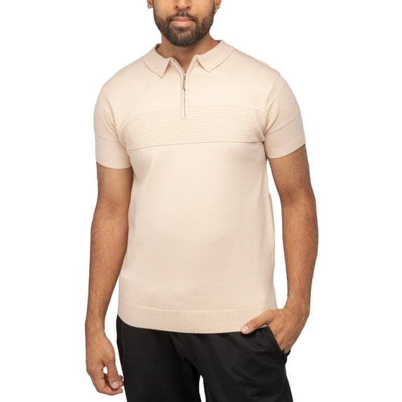 X RAY JEANS Mens Ottoman Texture Polo Sweater, Sand, S