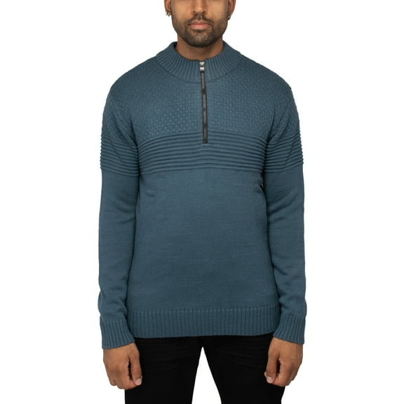 X RAY JEANS Mens Pattern Block Quarter Zip Sweater, Blue, S