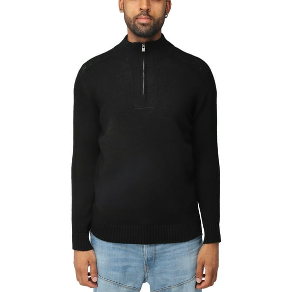 X RAY JEANS Mens Quarter-Zip Pullover Sweater, Black, S