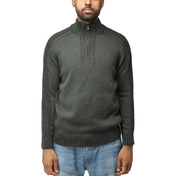 X RAY JEANS Mens Quarter-Zip Pullover Sweater, Olive Marble, S