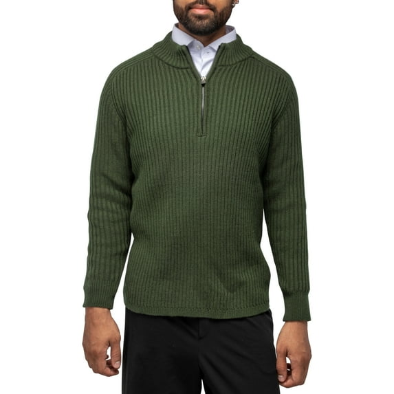 X RAY JEANS Mens Ribbed Mock Neck Quarter-Zip Sweater, Olive, S