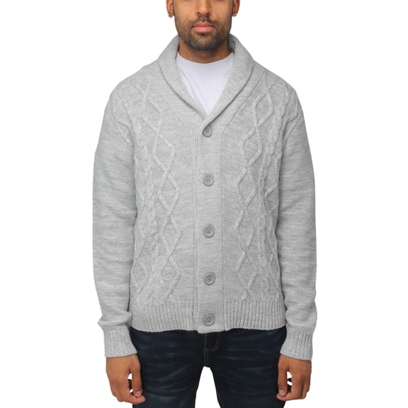 X RAY JEANS Mens Shawl Collar Cable Knit Cardigan, Oatmeal, S