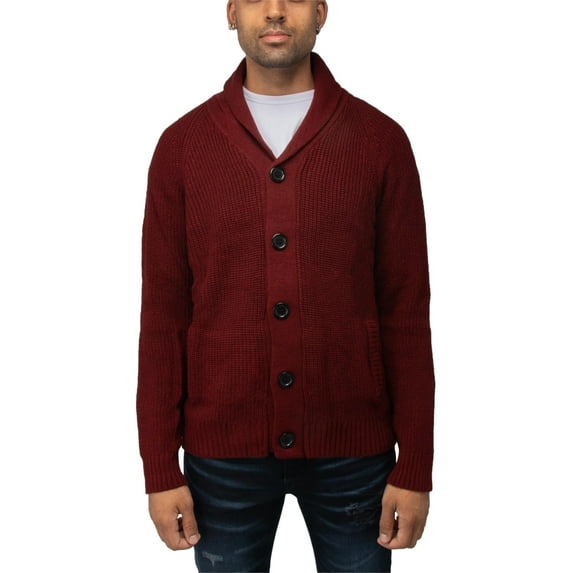X RAY JEANS Mens Shawl Collar Cardigan, Burgundy, M