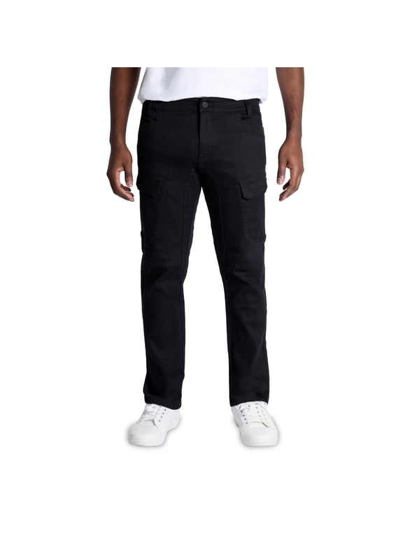 Men's Stretch Cargo Pants, Casual Flex Hiking Multi-Pocket Tactical Work Slim Fit Cargo Pants for Men, Jet Black, 36X30