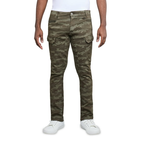 X RAY Men's Stretch Cargo Pants, Casual Flex Hiking Multi-Pocket Tactical Work Slim Fit Cargo Pants for Men, Olive Camo, 34X32