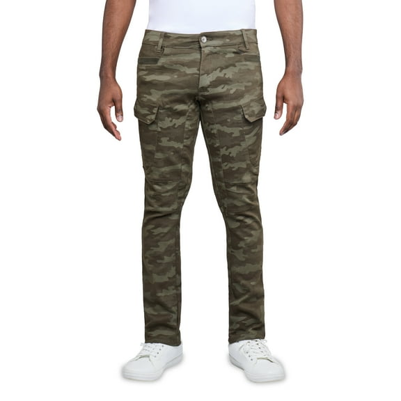 X RAY Men's Stretch Cargo Pants, Casual Flex Hiking Multi-Pocket Tactical Work Slim Fit Cargo Pants for Men, Olive Camo, 36X32