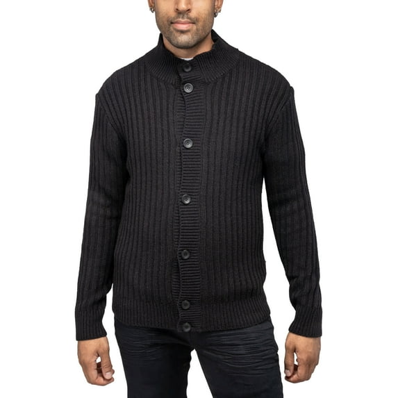 X RAY JEANS Mens Stand Collar Cardigan, Black, 2XL