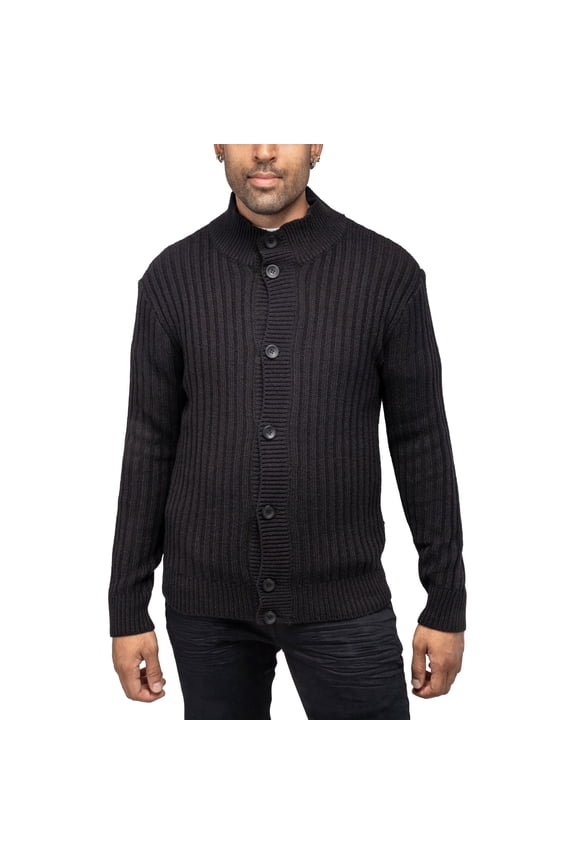JEANS Mens Stand Collar Cardigan, Black, 3XL