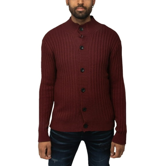 X RAY JEANS Mens Stand Collar Cardigan, Oxblood, 3XL
