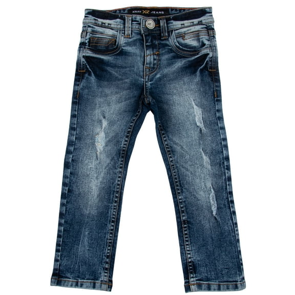 X RAY JEANS Toddler Boy's Ripped and Repaired Stretch Jeans, Blue, 2T
