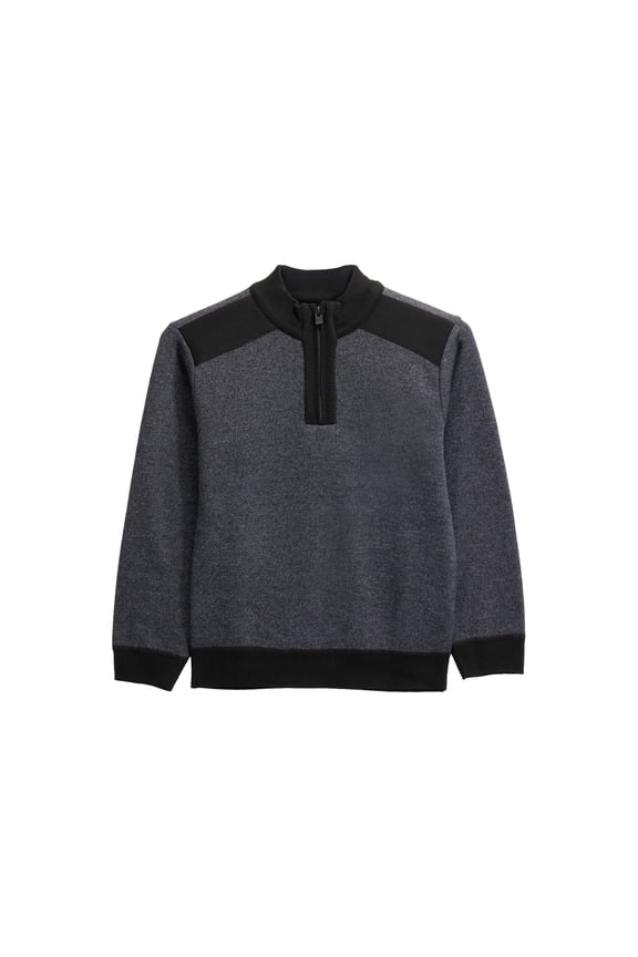 Jeans Boy's Fleece 1/4 Zipper Sweaters, Charcoal/Black, M