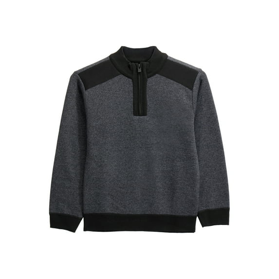 X RAY Jeans Boy's Fleece 1/4 Zipper Sweaters, Charcoal/Black, M
