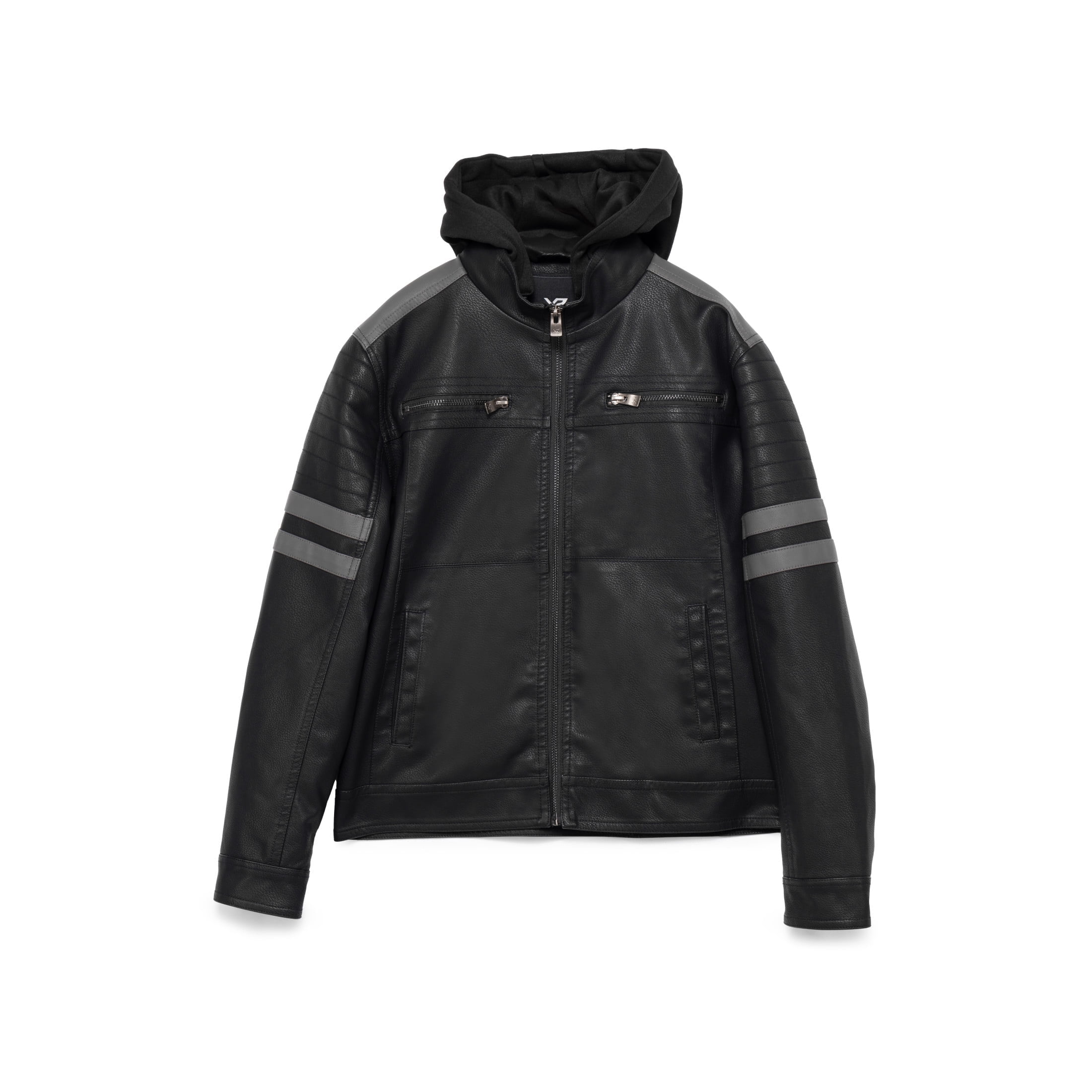 X RAY Teen Faux Leather Jacket for Fall & Winter (S - XL), Kids Outerwear Coat, Motorcycle PU Leather Jacket for Boys, Black/Charcoal, S