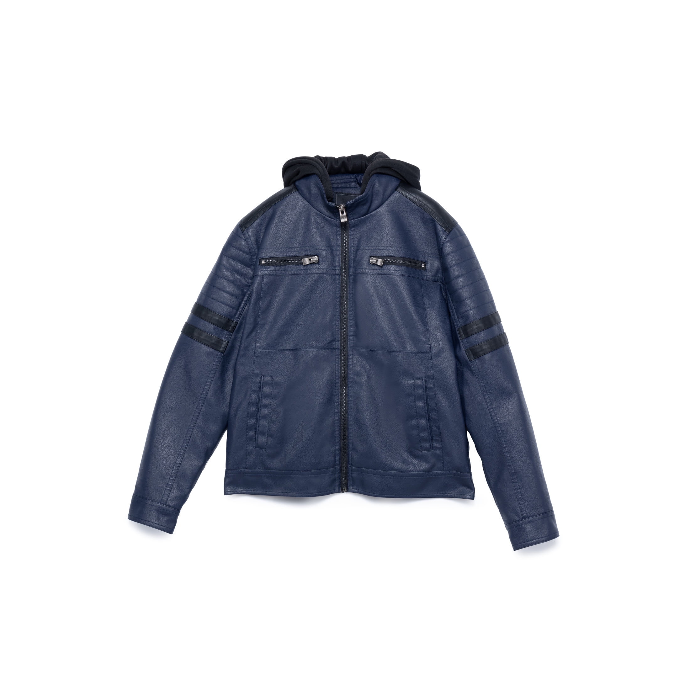 X RAY Teen Faux Leather Jacket for Fall & Winter (S - XL), Kids Outerwear Coat, Motorcycle PU Leather Jacket for Boys, Navy/Black, XL