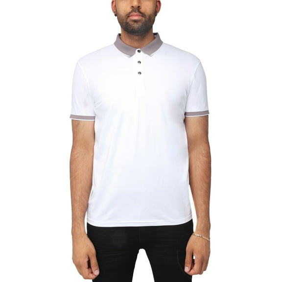 X RAY Jeans Mens Short Sleeve Snap-Placket Polo, White/Lav, XL