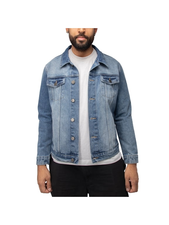 Jeans Mens Skull Dollar Sign Denim Jacket, Light Blue, M