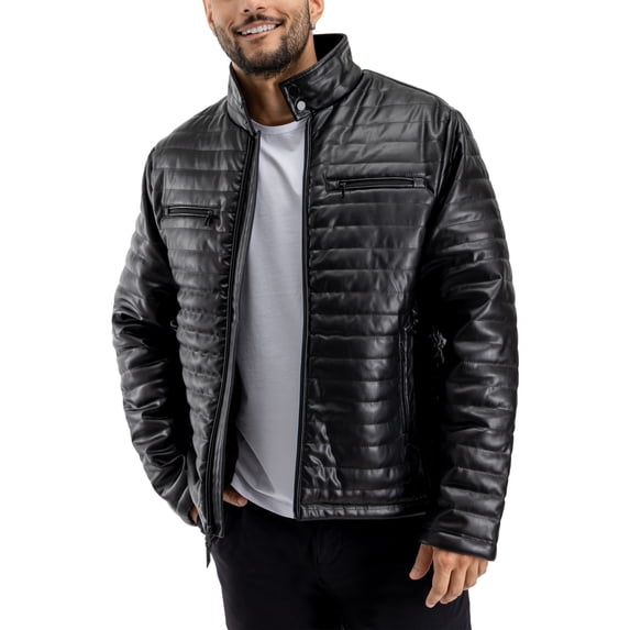 X RAY Jeans PU Quilted Jacket with Faux Shearling Lining, Black, M