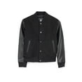 thumbnail image 1 of X RAY JEANS  Boy's Wool Varsity Bomber Jacket With Grainy PU Sleevees, Black/Black, L, 1 of 10