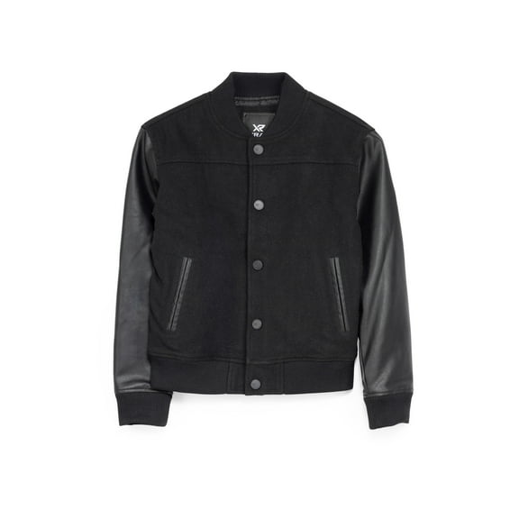X RAY JEANS  Boy's Wool Varsity Bomber Jacket With Grainy PU Sleevees, Black/Black, L