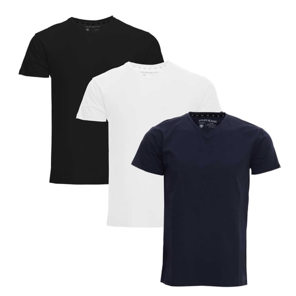 X RAY Men's 3 Pack Soft Cotton Solid Slim Fit Stretch Short Sleeve V-Neck T-Shirt, Fashion Casual Tee for Men, Black/White/Navy, X-Small