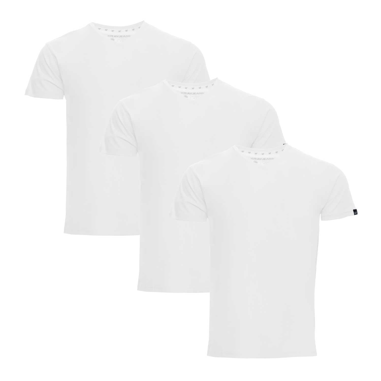 X RAY Men's Pack Soft Cotton Solid Slim Fit Stretch Short Sleeve V-Neck  T-Shirt, Fashion Casual Tee for Men, White, Small