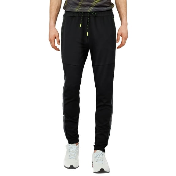 X RAY JEANS Mens XRAY Sport Joggers, Black/Charcoal/Neon Green, L