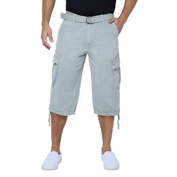 X RAY JEANS Mens Belted 18" Inseam Below Knee Long Cargo Shorts, Slate Grey, 52