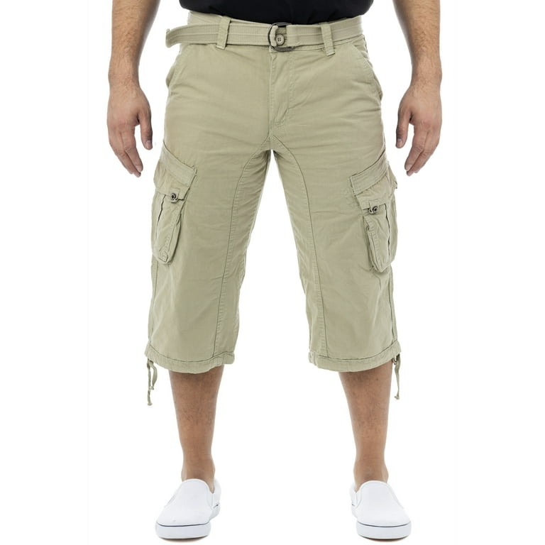 X RAY Men's Belted Cargo Long Shorts 18 Inseam Below Knee Length Multi  Pocket 3/4 Capri Pants Big & Tall Stone Size 44 