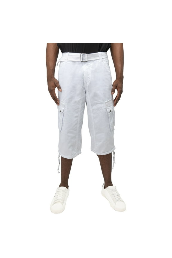 JEANS Mens Belted 18" Inseam Below Knee Long Cargo Shorts, White, 44
