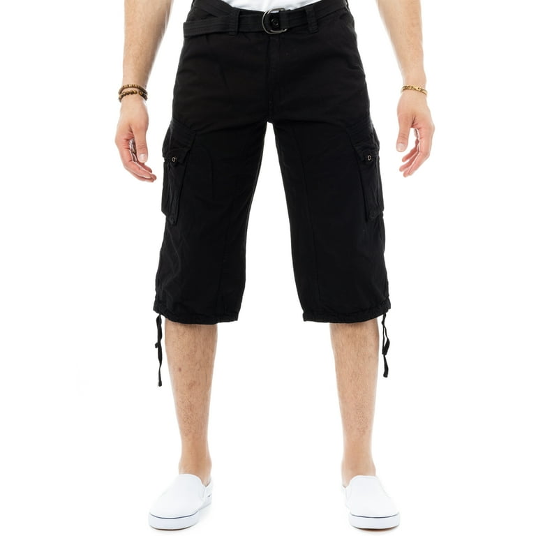 X RAY Men's Belted Cargo Long Shorts 18 Inseam Below Knee Length Multi  Pocket 3/4 Capri Pants Black Size 30