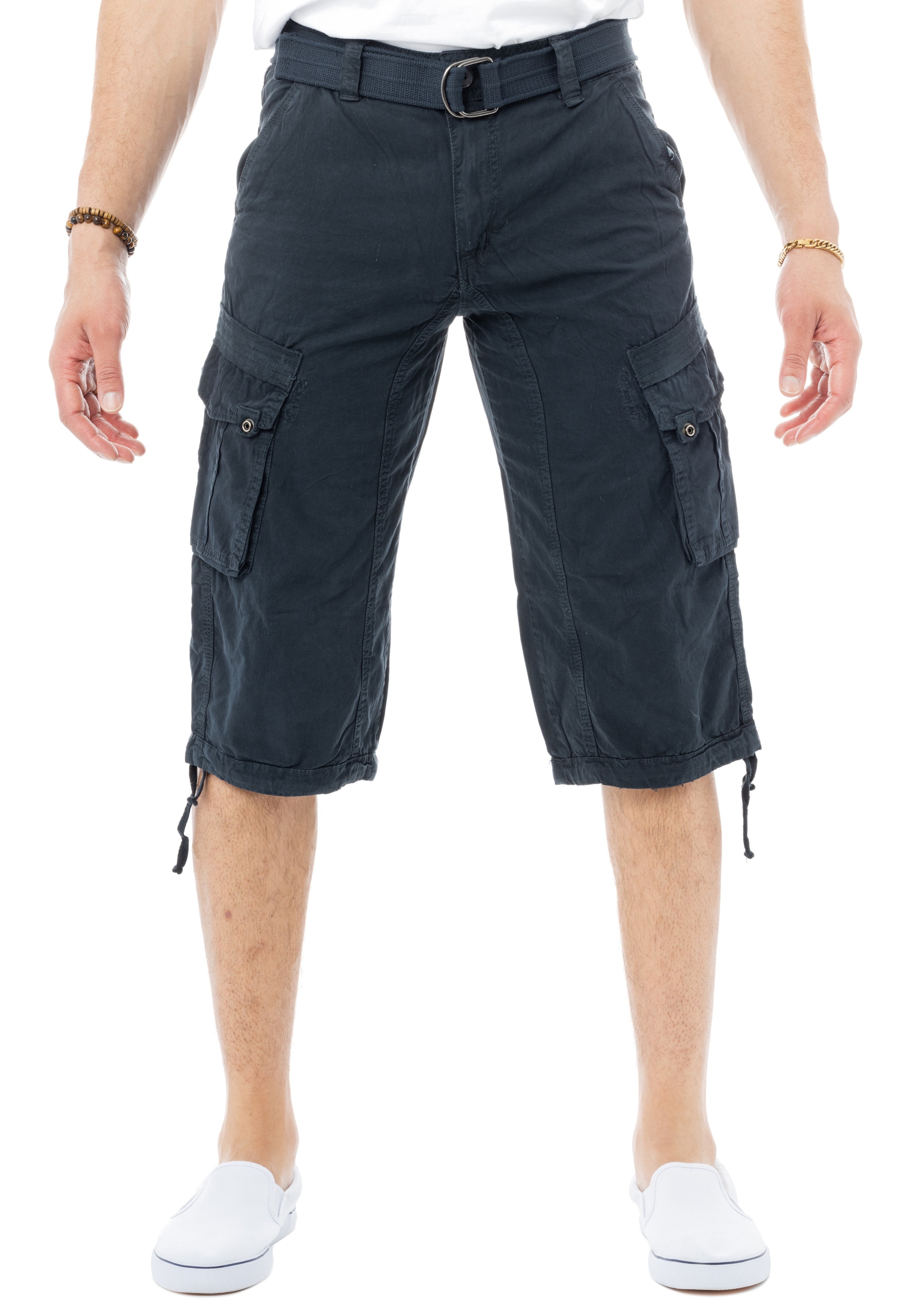 X RAY Men's Belted Cargo Long Shorts 18 Inseam Below Knee Length Multi  Pocket 3/4 Capri Pants Steel Size 28