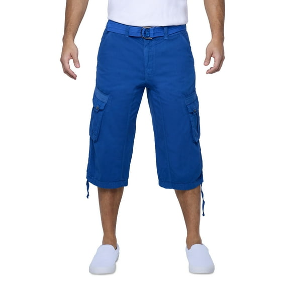 X RAY JEANS Mens Belted 18" Inseam Below Knee Long Cargo Shorts, Royal Blue, 42