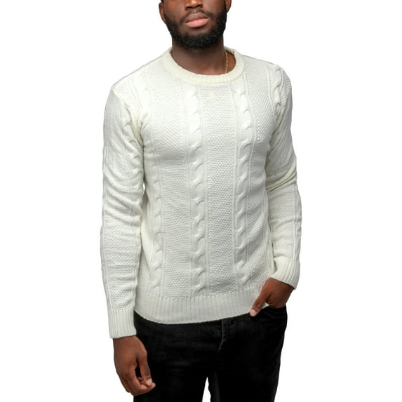 X RAY JEANS Mens Cable Knit Crewneck Pullover Sweater, Off White, 2XL