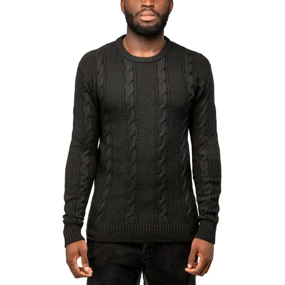 X RAY JEANS Mens Cable Knit Crewneck Pullover Sweater, Black, S
