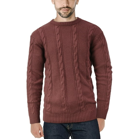 X RAY JEANS Mens Cable Knit Crewneck Pullover Sweater, Salmon, XL