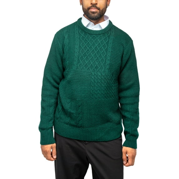 X RAY JEANS Mens Crewneck Mixed Texture Sweater, Forest Green, S