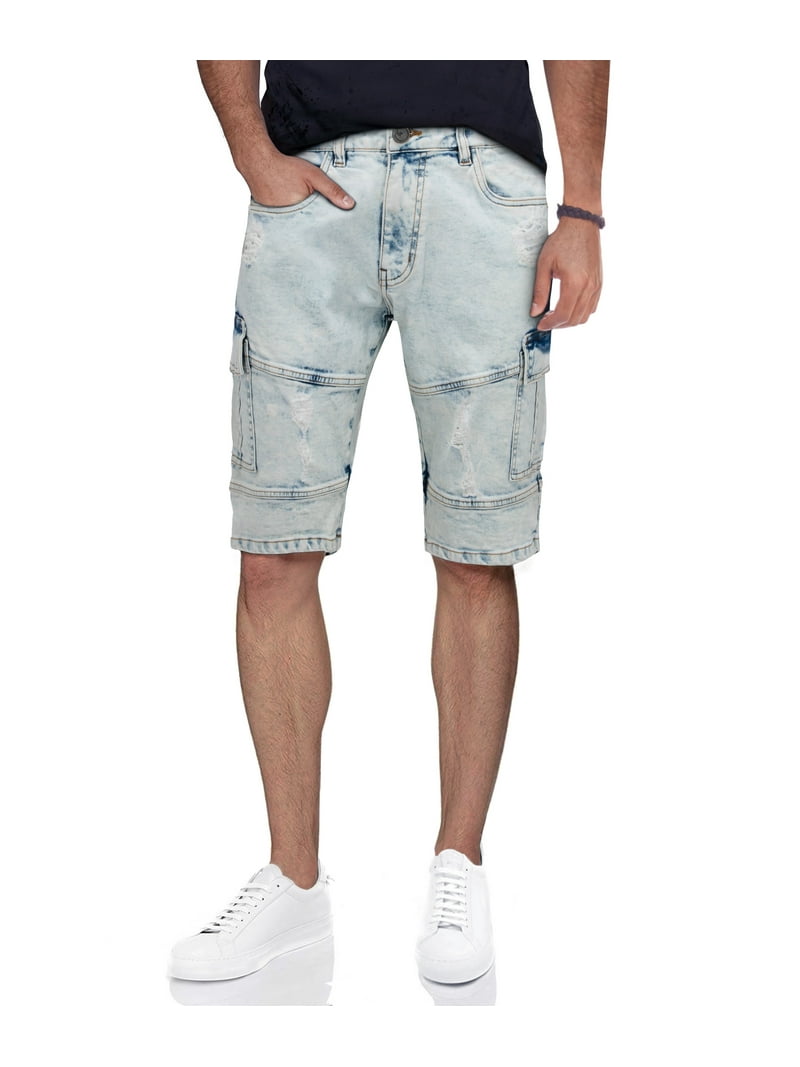 X RAY Men's Cargo Biker Denim Shorts Slim Fit Casual Moto
