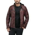 thumbnail image 1 of X RAY Jeans Mens Grainy PU Moto Jacket with Hood and Faux Shearling Lining, Burgundy/Black, XL, 1 of 10