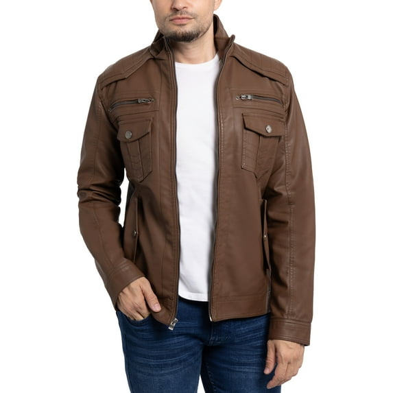 X RAY Jeans Mens Utility Jacket with Faux Shearling Lining, Tan, S